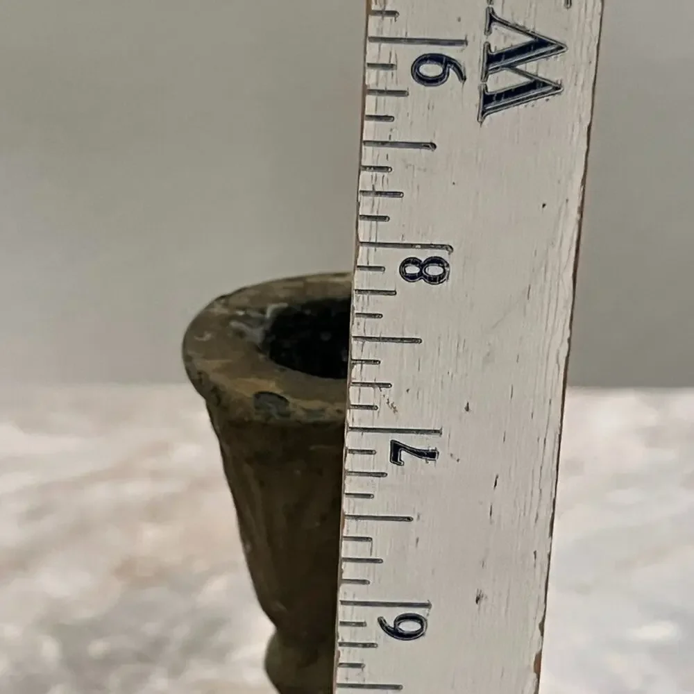 Antique Folk Art Cast Iron Candle Holders Gothic Medieval Style 7